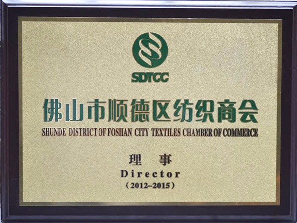 壹号娱乐-2012年获顺德政府颁发“佛山纺织商会理事单位”